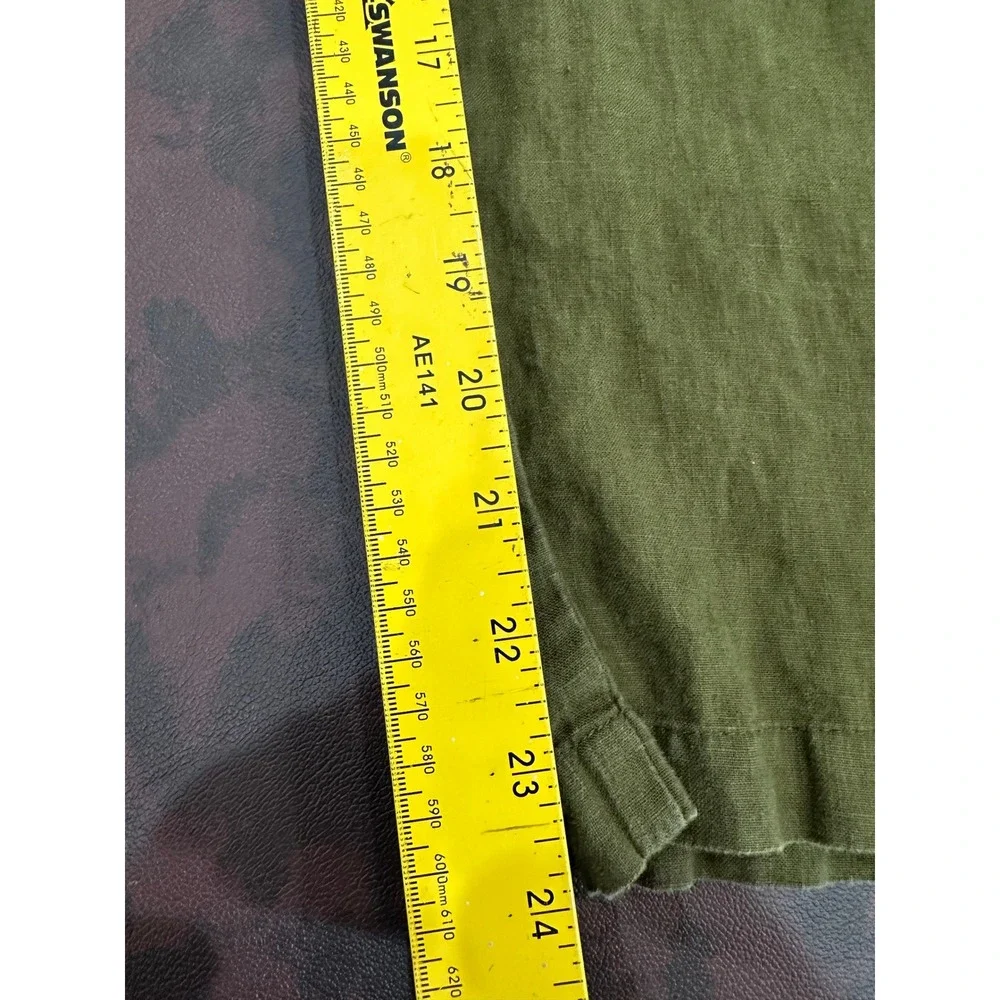 Quince European Linen Pants Olive Green Elastic Waist Tapered Leg Womens Medium